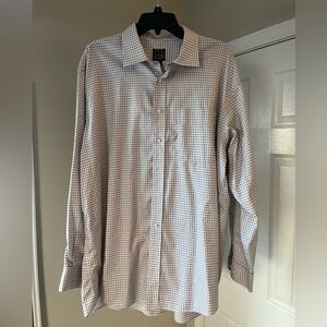 Jos. A. Bank Checkered Button Down Dress Shirt - White/Brown